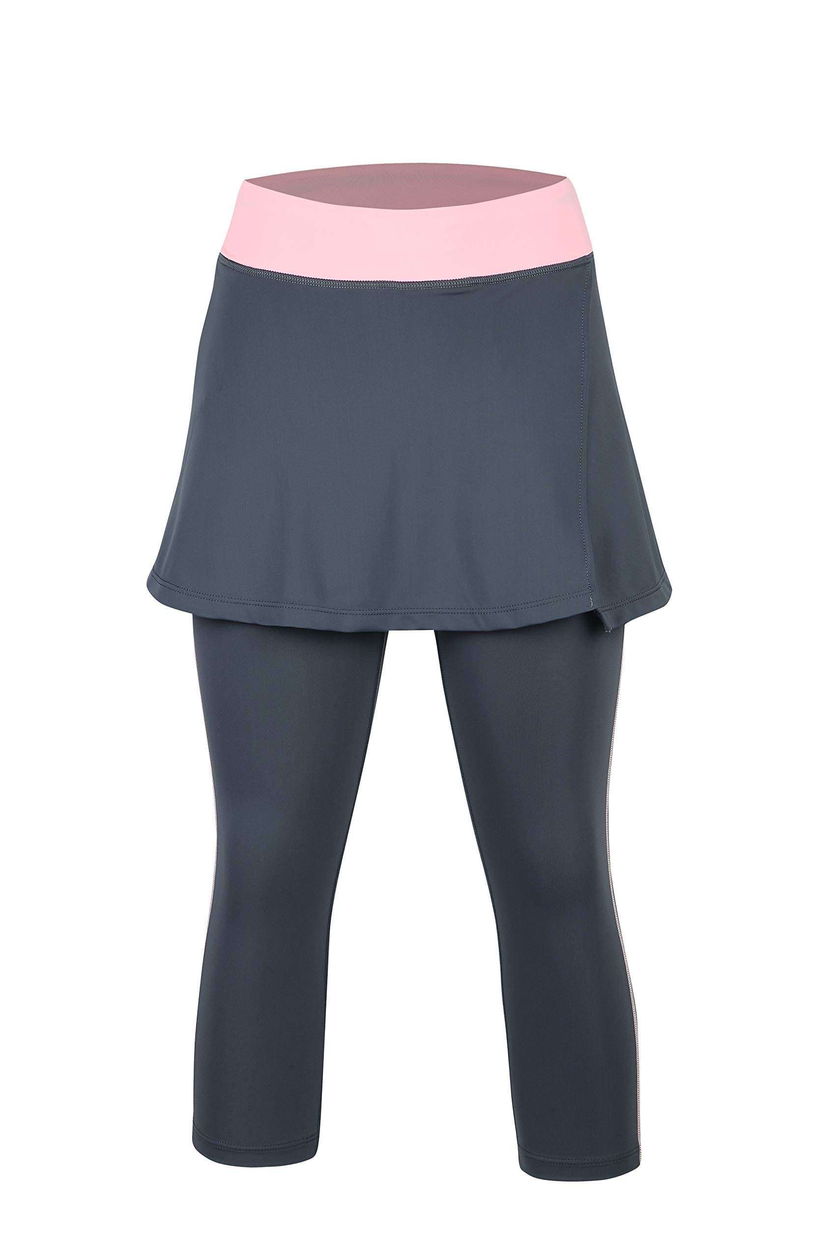 beroy Damska spódnica do biegania, elastyczne spódnice, spodnie Capri, legginsy z spódniczką tenisową 3/4 2 w 1, Legginsy A2/Szare 3/4