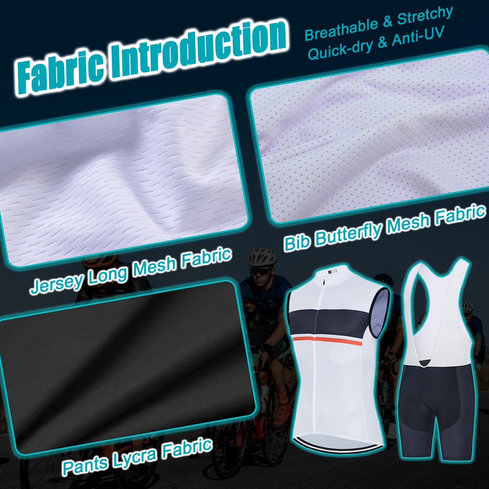 Conjunto Ropa Ciclismo Hombre Maillot Bici MTB Verano,Traje Ciclista Sin Mangas Chaleco Ciclo y Culotte Tirantes con 9D Gel Acolchado,Completa Bicicleta Jerseys Sleeveless Transpirable Secado Rápido