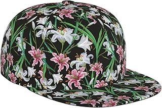 Novastar Gorras de camionero planas para mujeres y hombres, con flores de lirio, color negro, rosa, ajustable, gorra de béisbol plana para papá, sombreros snapback para hombres