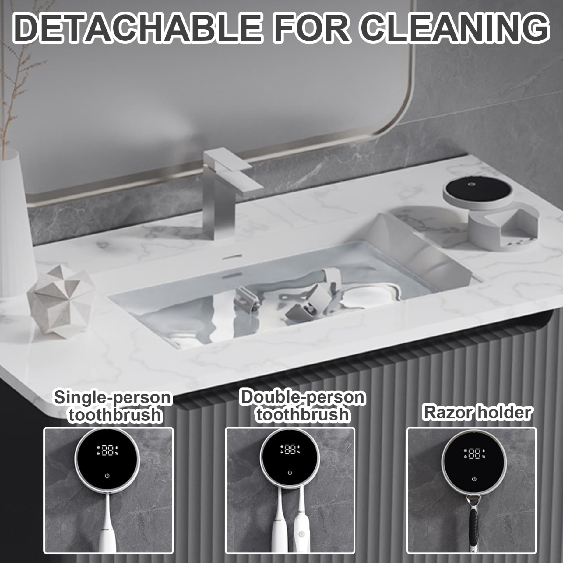 Soporte Inteligente para cepillos de Dientes UV, Limpiador de cepillos de Dientes eléctrico montado en la Pared con Secado automático, Pantalla LED, Sensor de Movimiento - Organizador de baño para CE