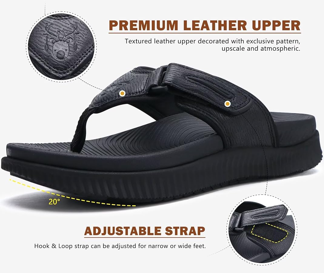 Amazon.com | KuaiLu Mens Leather Flip Flops Men display picture 3
