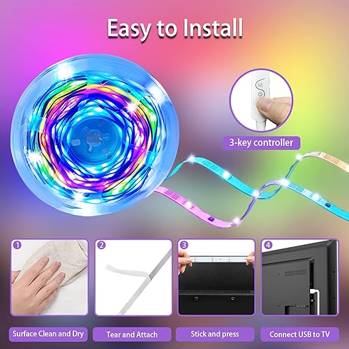 Miniatura 6 de KeShu Luces LED de 16.4 pies para TV de 55 a 75 pulgadas, luces LED que cambian de color arcoíris con control remoto Bluetooth APP TV luces de fondo