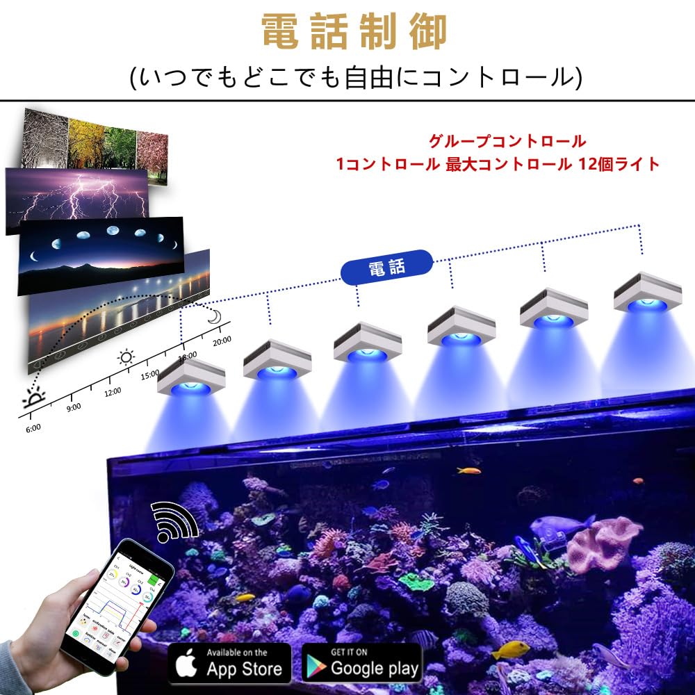 Amazon.co.jp: PopBloom 6xRL90 WiFi Reef LED水族館ライト、LED海洋
