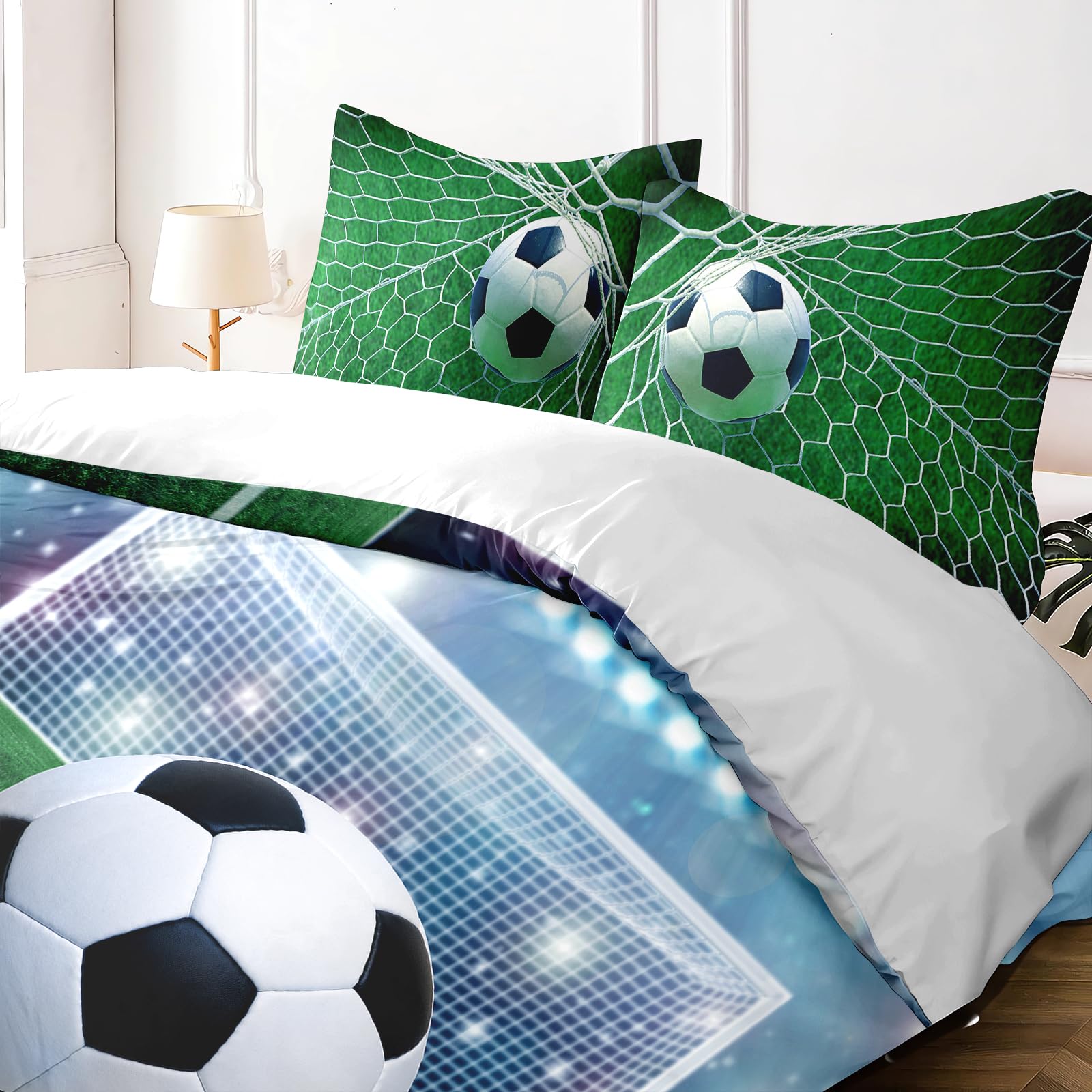 Yzehomijia Football Kids Duvet Cover Sets 200x200cm + 2 Pillowcases 65x65cm, Machine Washable Microfibre, Zip Fastening - Image 3