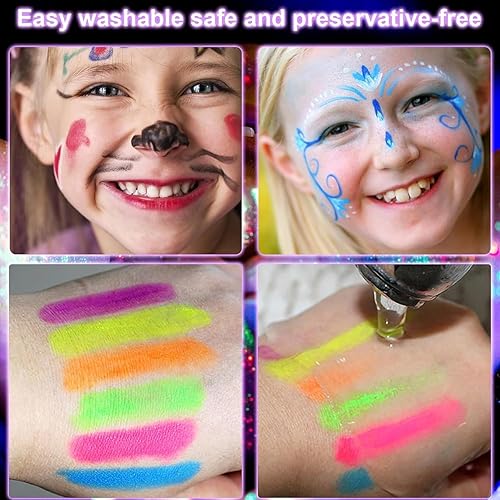 Glow in The Dark Face Body Paint, Glow In The Dark Under UV Black Light Sticks Makeup Neon Face Painting Kits for Adult Halloween Festival Accessory Glow Party Supplies (12)(12)