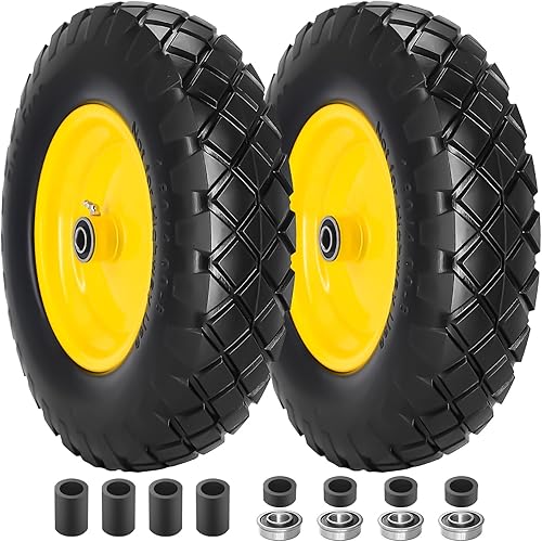 Neumático y rueda sólidos para carretilla 4.80/4.00-8, neumático sin aire de 16" con cubo centrado de 3", rodamientos de 5/8" y 3/4", compatible con