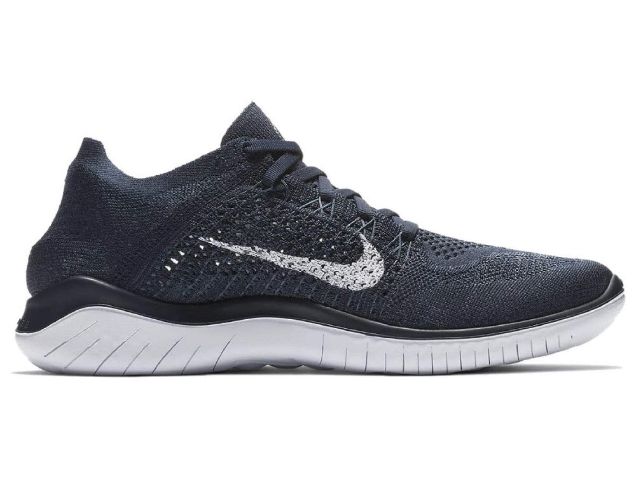 Nike Men's Free RN Flyknit 2018 Running Shoes (8, Navy/White)