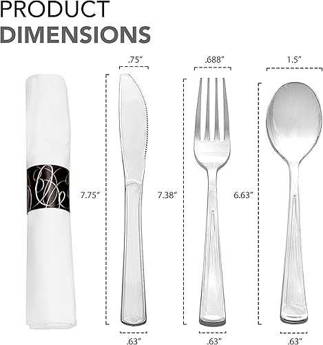 Miniatura 3 de Party Essentials Party Supplies - Juego de cubiertos envueltos desechables, servilletas y cubiertos preenrollados, cucharas, tenedores, cuchillos