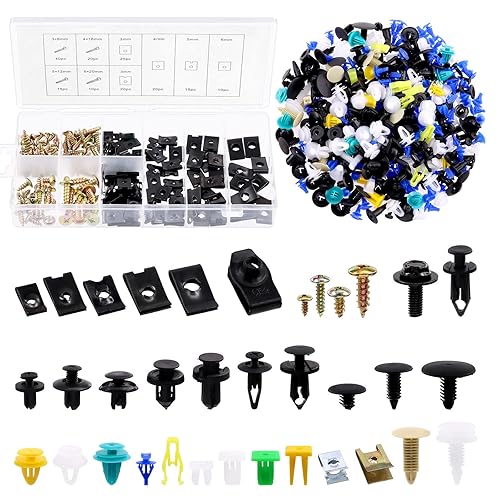 Glarks Juego de 705 clips para automóvil, 170 clips en U con tornillos y 500 remaches de retención de nailon mixto con 35 pernos de protección