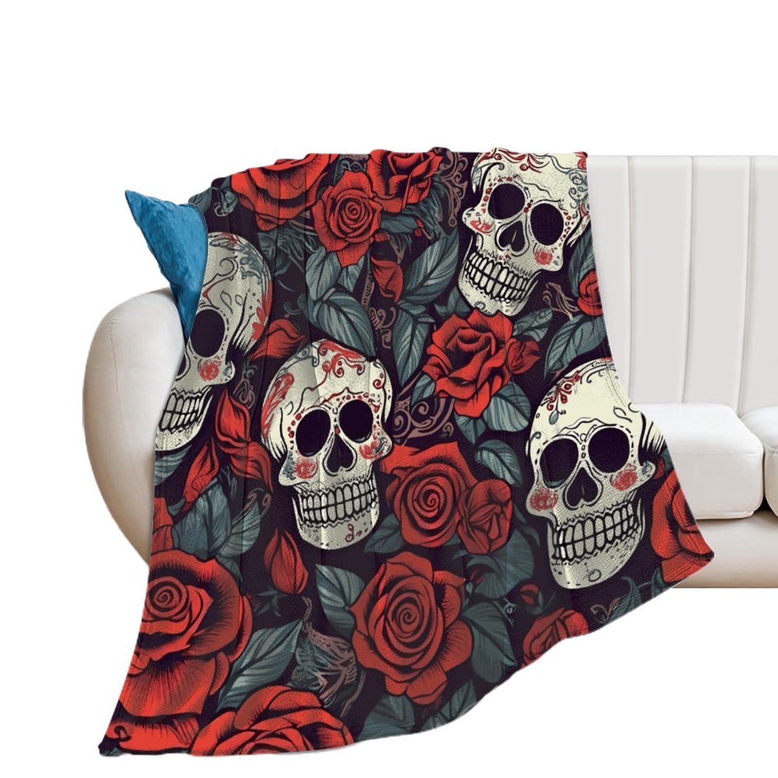Couverture confortable crânes de sucre pour vos soirées cocooning