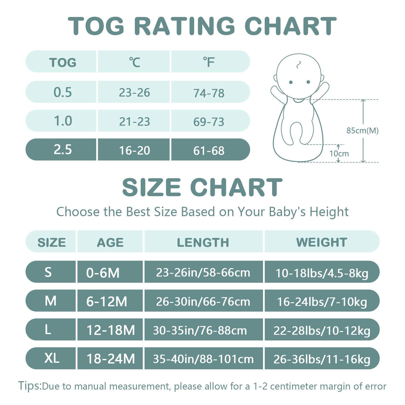 Mosebears Sacco nanna invernale per bambini, 2,5 Tog, 100% cotone, diverse dimensioni, dalla nascita fino a 18 mesi, adatto per tutto l'anno
