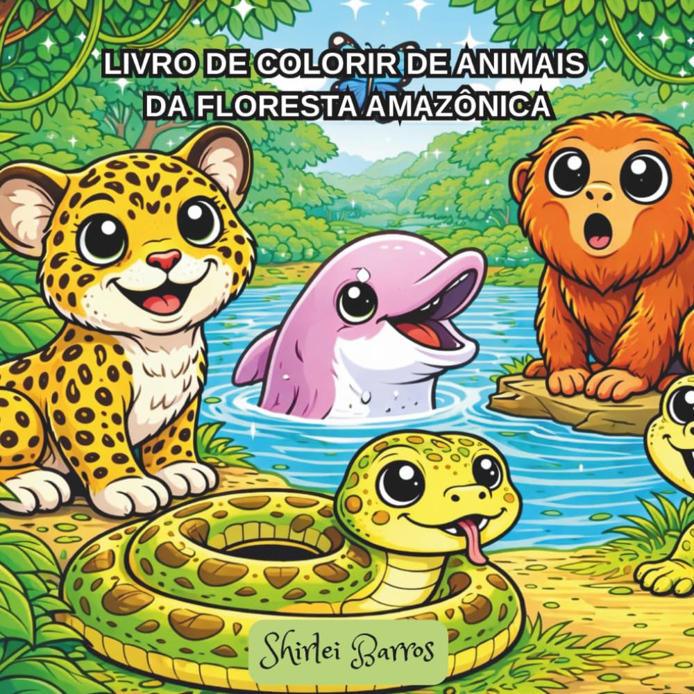 Livro de colorir de animais da floresta Amazônica para crianças: desenhos simples e fofos