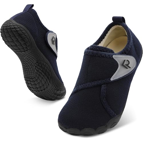 relxfeet Men's Slippers Wide Width Adjustable Orthopedic Diabetic House Shoes for Neuropathy Swollen Feet Relief Non-Slip Rubber Sole Indoor Outdoor