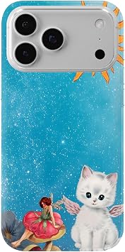 iPhone 17 Pro Max ile Uyumlu, G ne li Peri ve Melek Kedi Desenli,  effaf Telefon K l f