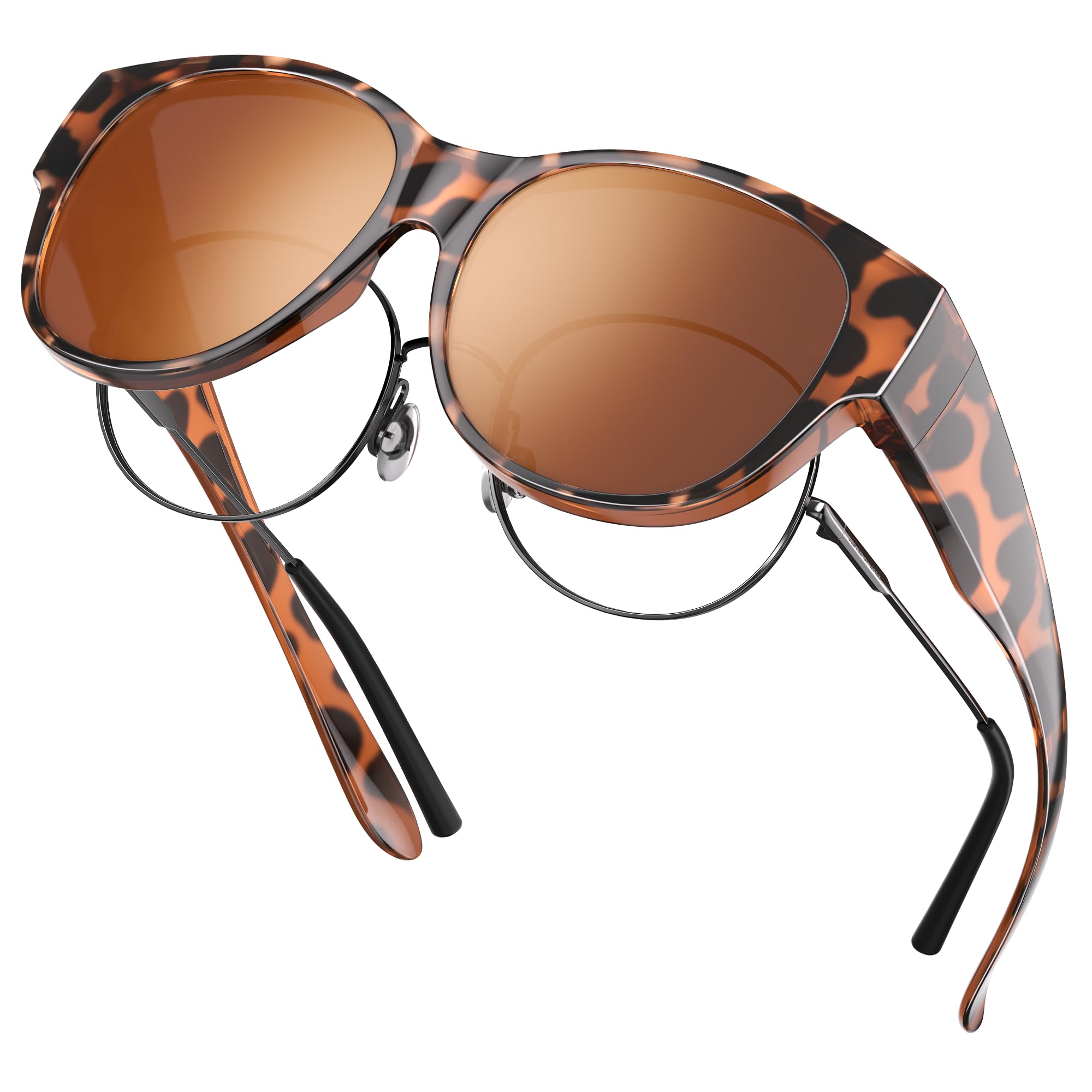 kunchu Überzieh Sonnenbrille Damen Polarisiert UV400 Schutz，Rund Ultraleicht Übergroß Überbrille Sonnenbrille Über Normale Brille