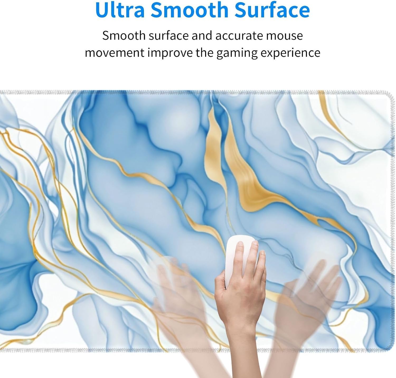 Large Mouse Pads for Desk, Extended Marble Gaming Mousepad for Women Office Gifts, Funny XL Big Stitched Waterproof Nonslip Computer Mats Deskmat for Keyboard, (Light Blue and White, 31.5 * 11.8 In) image 3