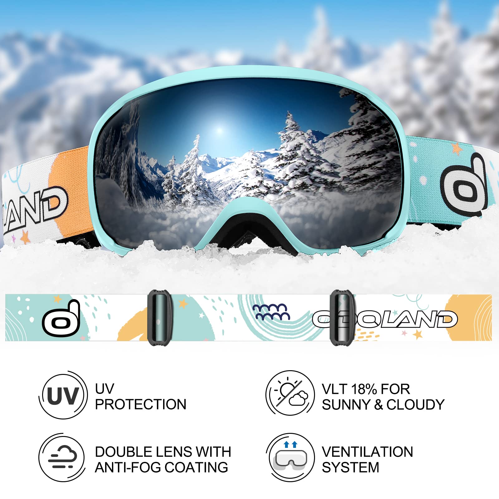 Odoland Casco da Sci per Bambini, Casco e Occhiali da Sci, Antiurto Antivento Maschera Protettivi per Sport Sulla Neve Snowboard, per Ragazze e Ragazzi Età 6-14