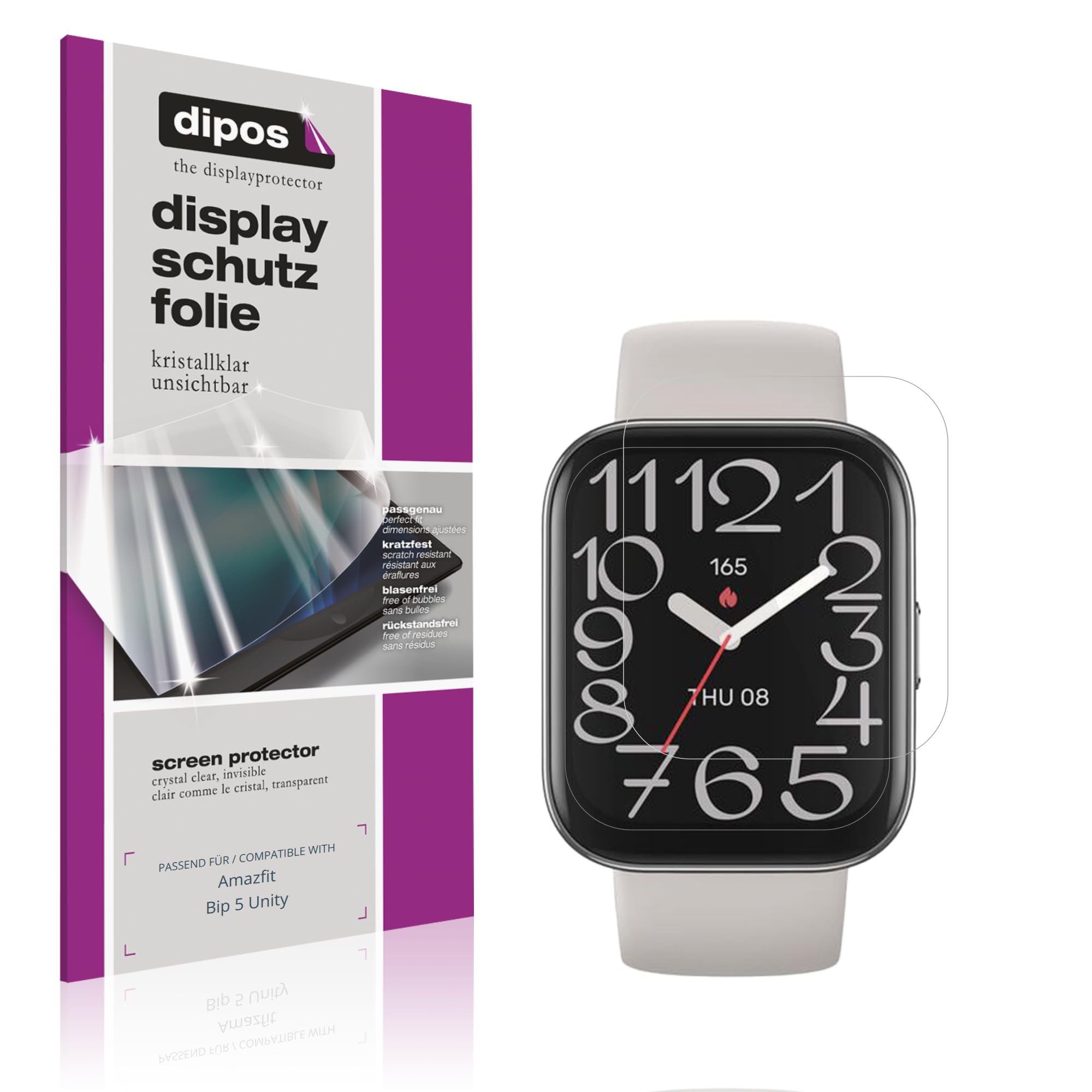 dipos 6x Protector de Pantalla claro para Amazfit Bip 5 Unity | Transparente, ajuste perfecto, antiarañazos, sin burbujas, apto para fundas, compatible con huellas dactilares, autoadhesivo