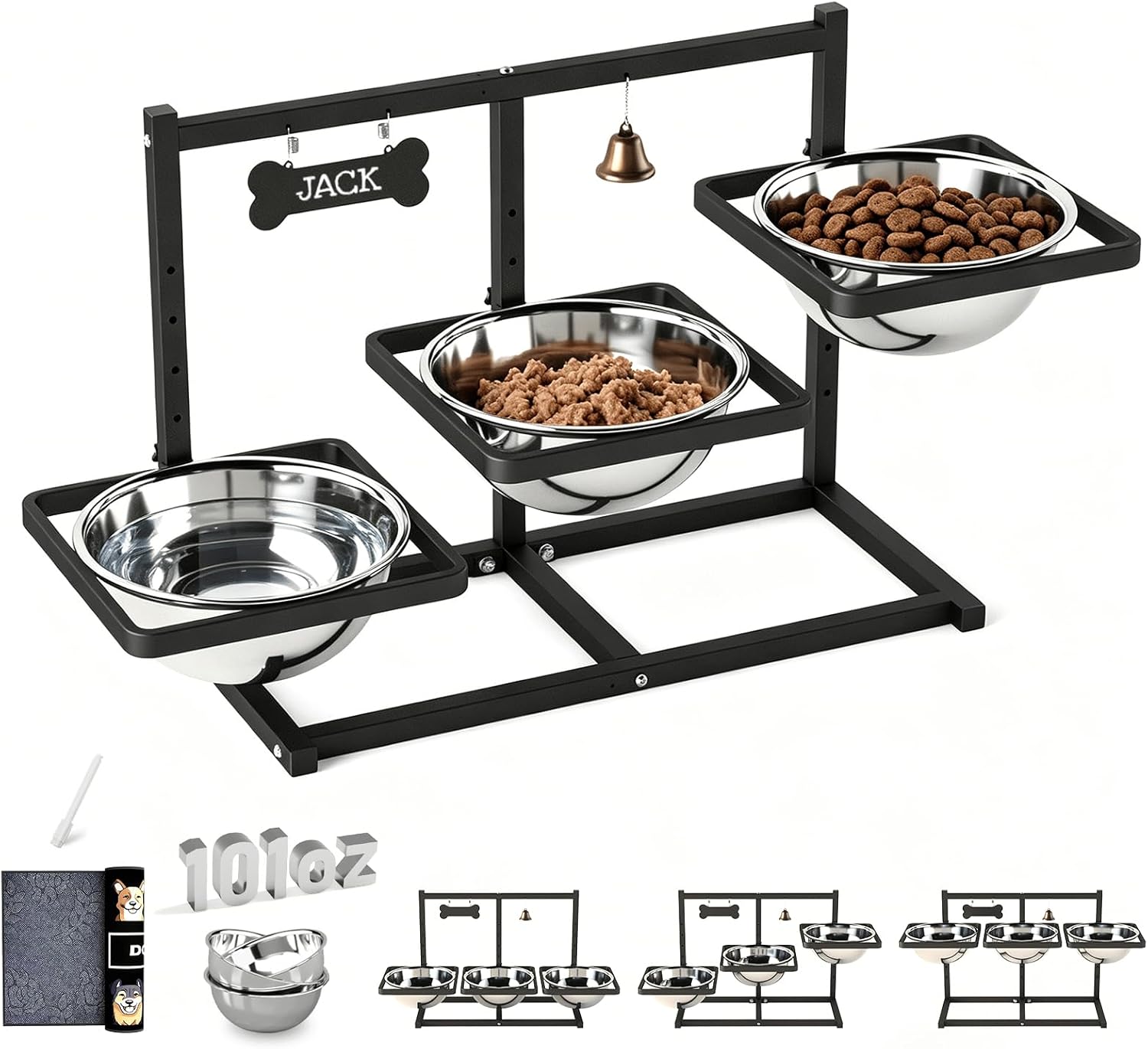  Elevated Dog Bowls for Large Dogs and Extra Large Sized Dog Raised Dog Bowl Stand Adjustable Height with Two 3000ML(13-14cups) Stainless Steel Dog Food Bowls Metal Elevated Dog Bowl Stand thumbnail