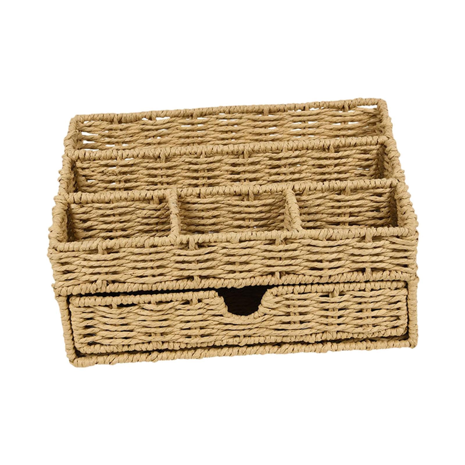 Cesta Organizadora de Escritorio con Cajón, Caja de Almacenamiento Rústica para Mando a Distancia.