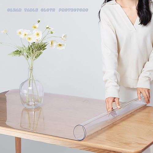Miniatura 4 de Protector de mesa de comedor de PVC, mantel transparente lavable, protector de mesa, lona de vinilo, 52 tamaños, 0.039 pulgadas de grosor,