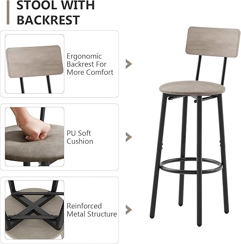 Miniatura 6 de Juego de mesa de bar industrial y sillas para mesa de 2 encimeras y taburetes con respaldo mesa de comedor rectangular con sillas de asiento de