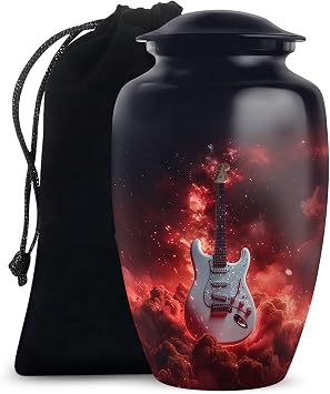 Guitar Cremation Urn for Human Ashes, Decorative Urns for Adults, Guitar Tribute Memorial Gift for Men & Women, Black, 3 Inch Set of 2