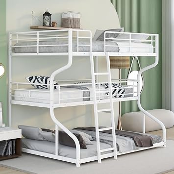 Extra Large Triple Bunk Bed Full/Twin/Queen with Long & Short Ladders, Finish