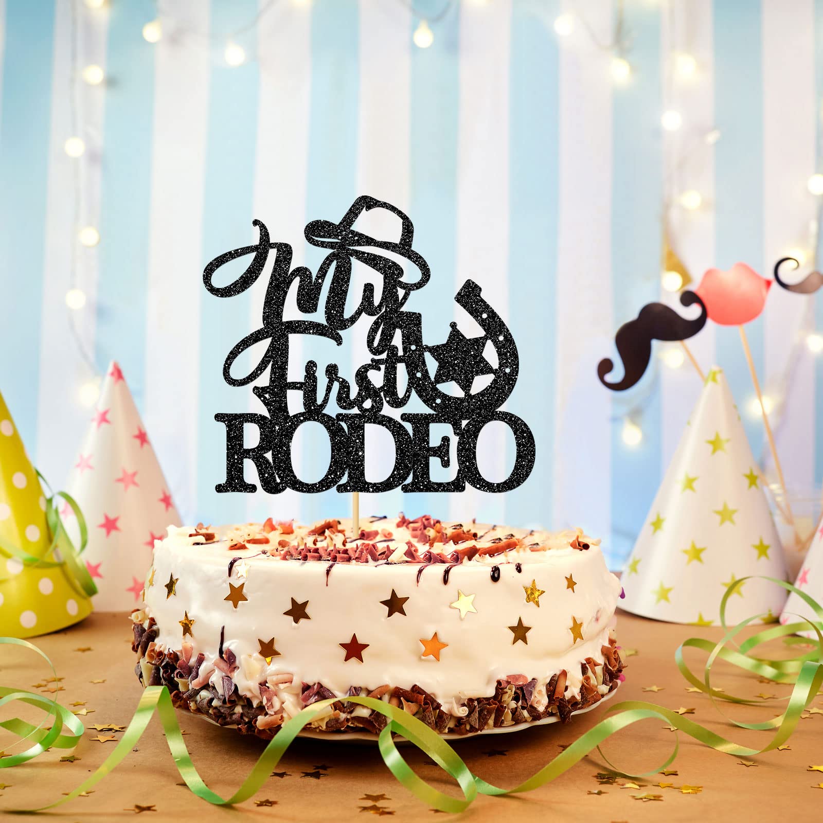 WeBenison 'My First Rodeo' Tortenaufsatz | Western 1. Geburtstag Deko In Schwarz & Glitzer
