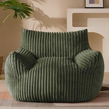Gericco Giant Plush Bean Bag Chair for Adults with Armrests - Oversized Comfy Green Beanbag Lounge Lazy Floor Sofa Accent Chair for Living Room, Bedroom & Dorm, Cozy Fluffy Single Cloud Mini Couch