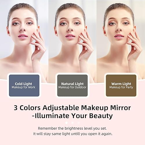 Miniatura 2 de ZhenGuiRu Estuche de maquillaje con 3 colores de brillo ajustable espejo LED estuche de viaje para cosméticos divisores ajustables bolsa de aseo