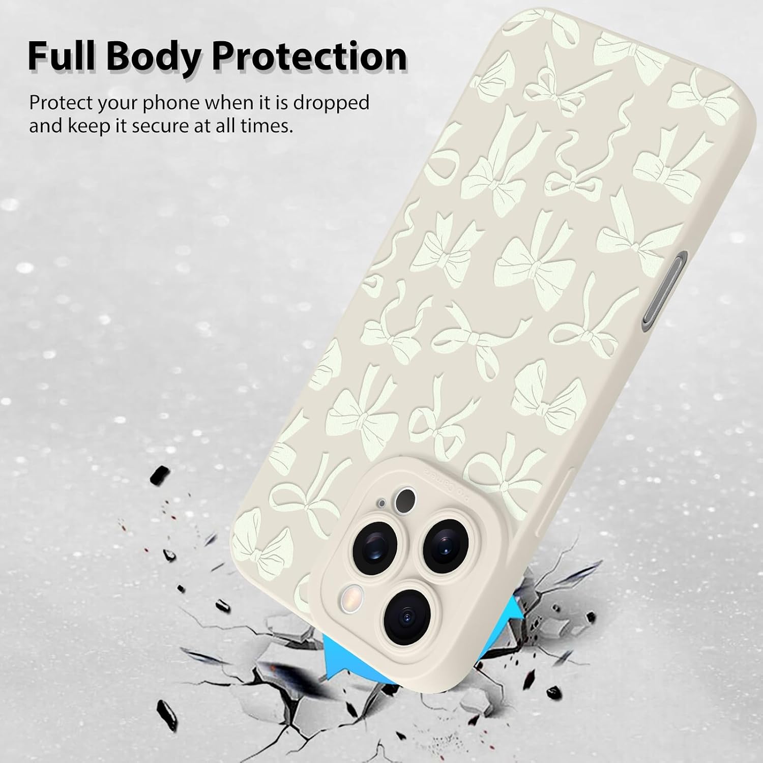 MZELQ for iPhone 16 Pro Max Case, Silicone Bow Paint Cute Pattern, Camera Protection Soft Slim Phone Case for Girls Women -White