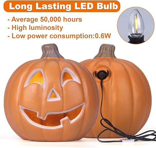 Miniatura 5 de Farol de Halloween, calabaza iluminada con foco LED que funciona con pilas, decoración de calabaza para interiores y exteriores, 10pulgadas