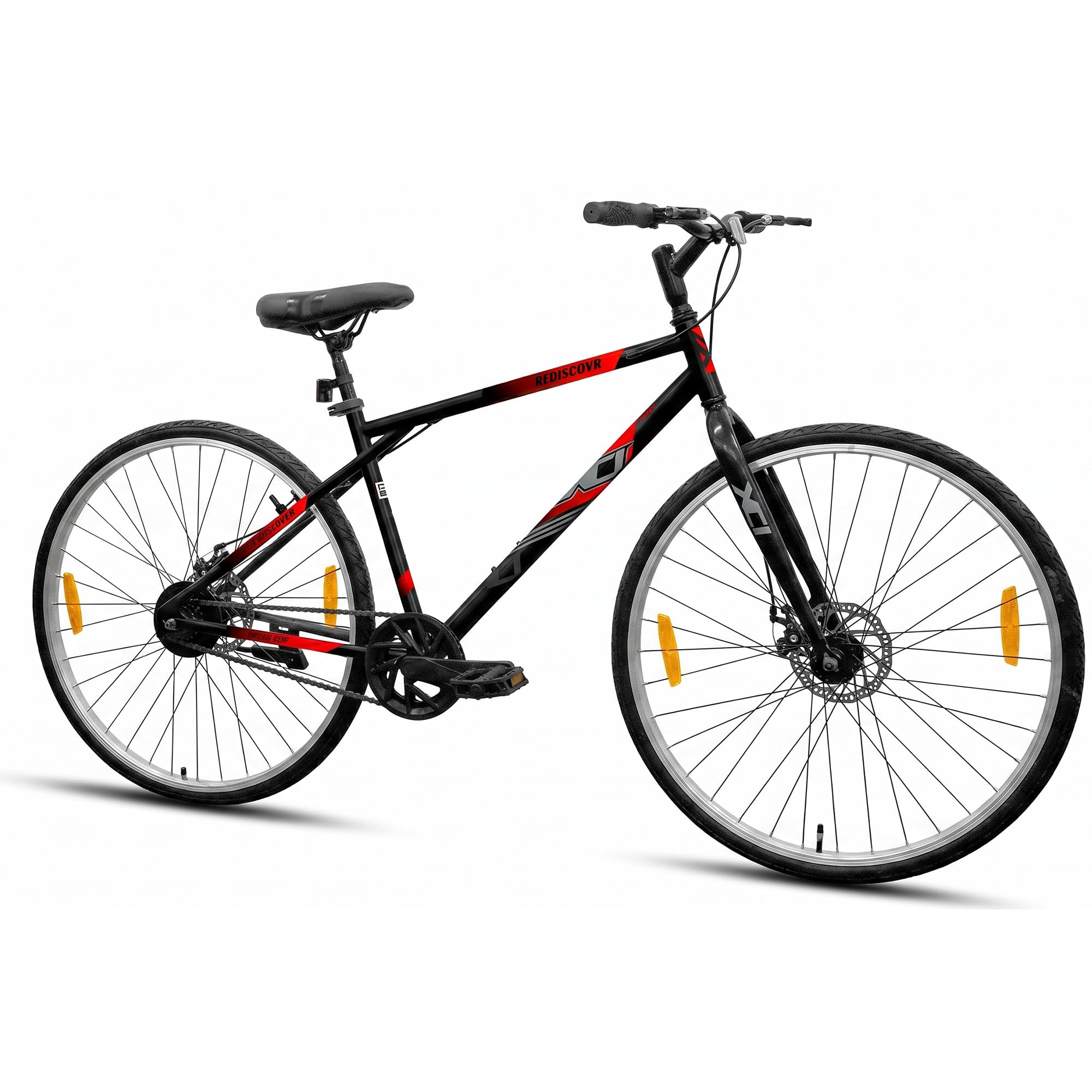 XCi Rediscovr Hybrid Road Bike, 700C Tires, Single Speed, Rigid Suspension, Disc Brakes, Youth 12+ Years, 17-Inch Ultra Light Steel Frame, Black Red-image-9