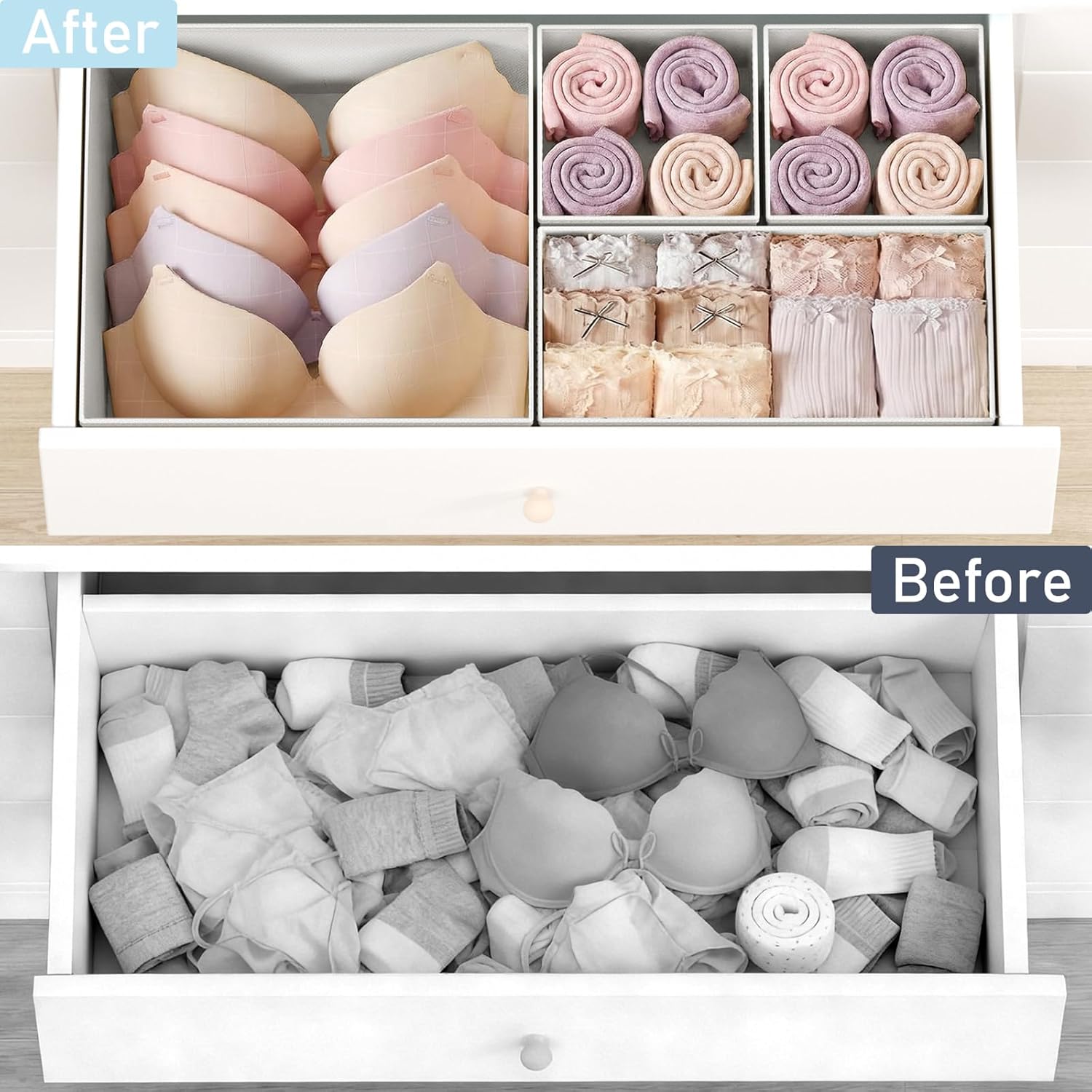 DIMJ Drawer Organizer Clothes, 30 Pack Dresser Organizer, Foldable Closet Organizers and Storage, Fabric Dresser Bins, Drawer Dividers for Nursery, Baby Clothes, Underwears, Sock