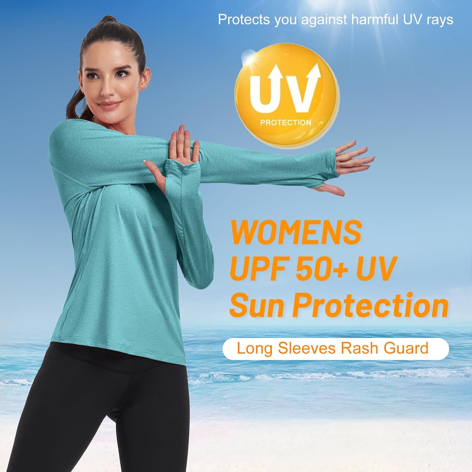 HISKYWIN Women's Quick Dry Shirts UPF 50+ Sun Protection V-Neck Long Sleeve Athletic Workout Tops image 5