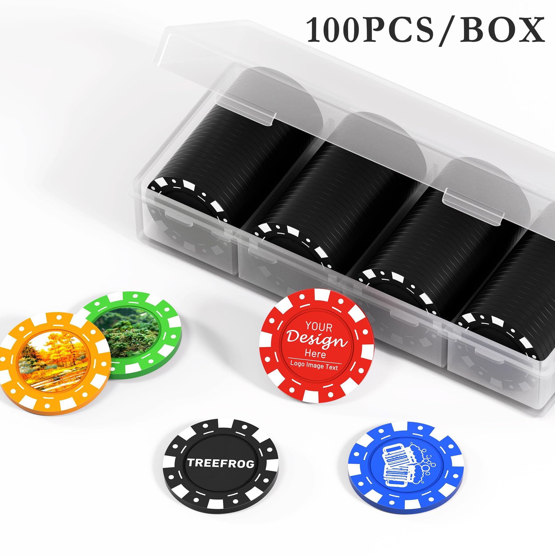 Jetons De Poker Personnalisables 100 Pièces – Impression UV Recto-verso, 9 Couleurs, Boîte Rangement