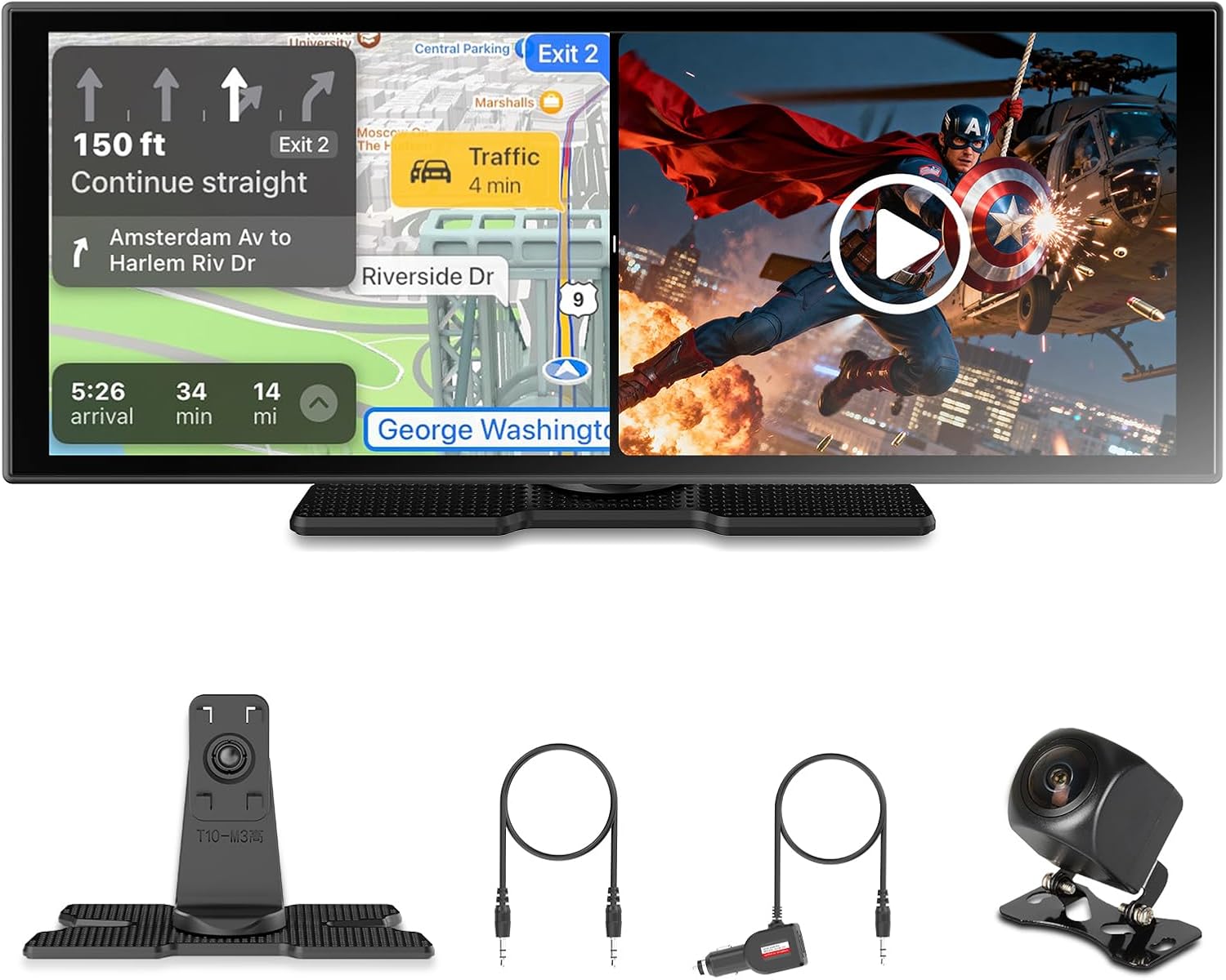 OTTOCAST ScreenFlow, 11.4" Portable CarPlay Screen for Car with YouTube and Backup Camera for iPhone(iOS 8+) Android Auto(Android 10+), Built-in Apps, Android 13 OS