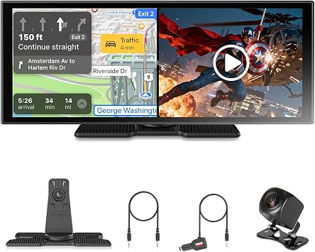 OTTOCAST ScreenFlow, 11.4" Portable CarPlay Screen for Car with YouTube and Backup Camera for iPhoneiOS 8+ Android AutoAndroid 10+, Built-in Apps, Android 13 OS