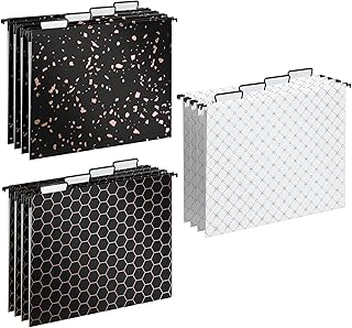 Y YOMA 12 Pack Decorative Hanging File Folders Letter Size Rose Gold File Folder Pretty Hanging Folder Organizer for Filing Cabinet Office Home with 1/5-Cut Adjustable Tabs, 3 Black Foil Design