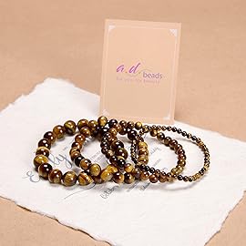 AD Beads Handmade Gemstone Stretch Elastic Bracelet Crystal Healing Reiki Nature\'s Beauty and Spiritual Essence Unisex (8mm, Yellow Tiger\'s Eye)