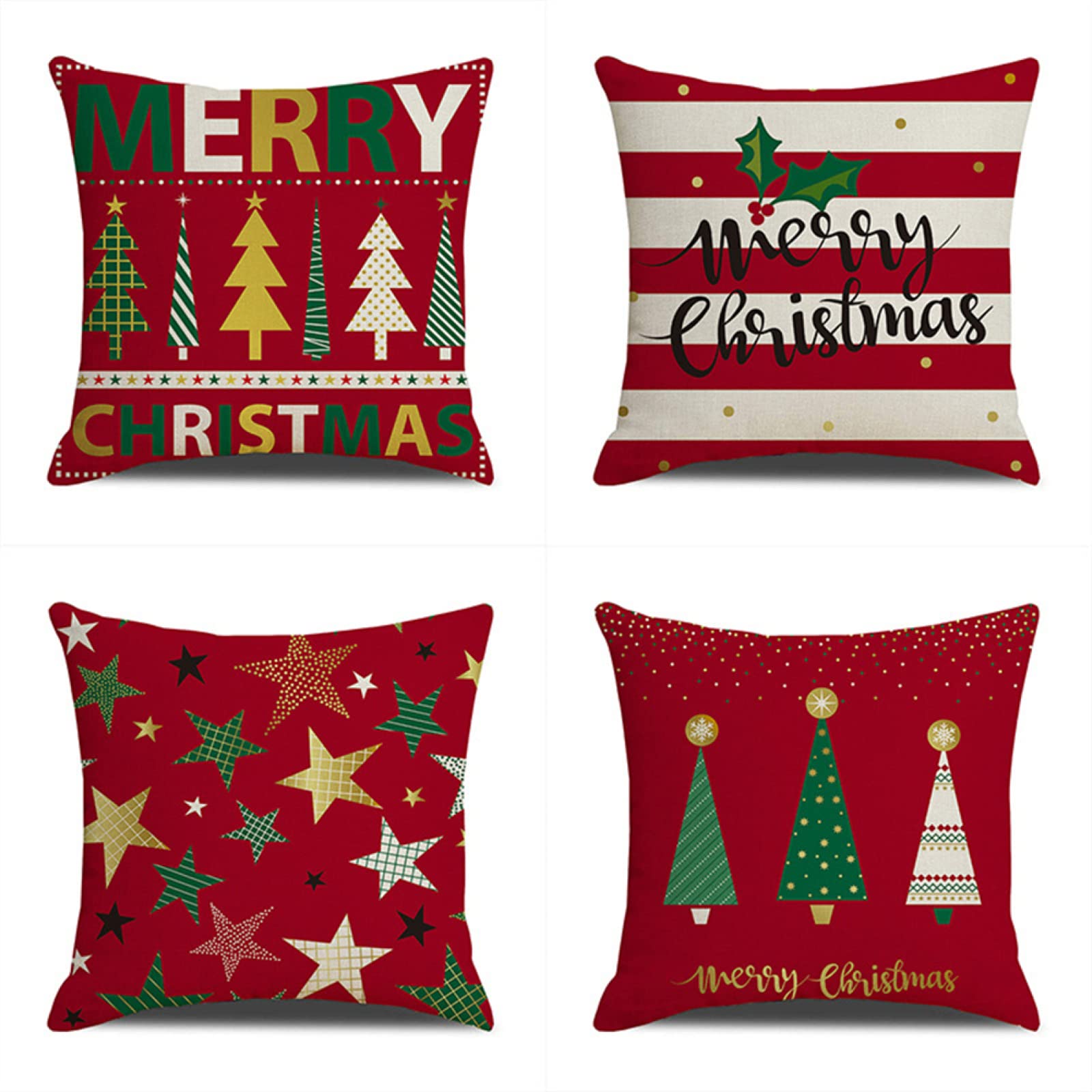 ÁRBOL DE Navidad Cojines 60x60cm,Funda de Almohada de Moderna Decorativa Cojín Decorativo para Sofá,Decoración para Casa,Estampado por Ambos Lados Juego de 4 Exterior Cojines a377