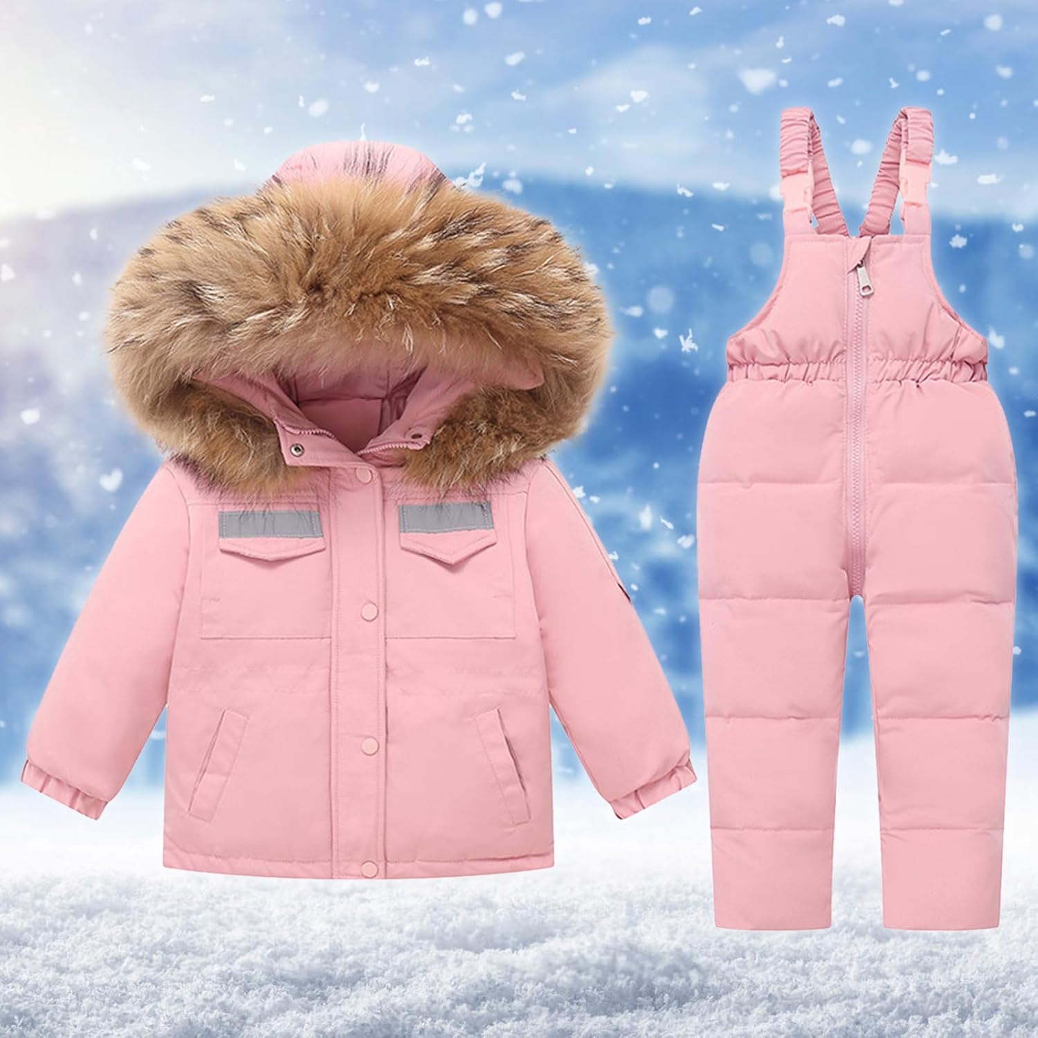 Kids Snowsuit 2 Piece Ski Set - Waterproof Winter Jacket and Skibib Overalls Boys Girls Windproof Warm Snow Sets 1-6Y