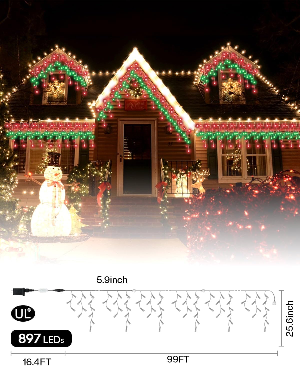 Avatar Controls 99FT Smart Christmas Icicle Lights - 897 LED Bluetooth APP Control DIY Color, Music Sync & Group Control, Waterproof Outdoor String Lights for Xmas, Holiday, Halloween, Party