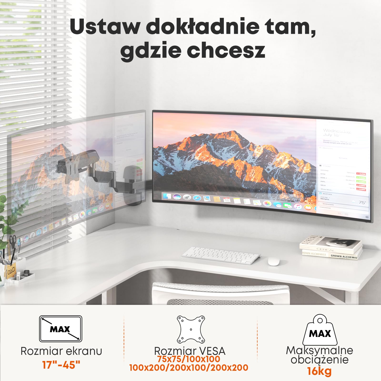 Extra Długie Ramię Ścienne do Monitora 17-45 Cali