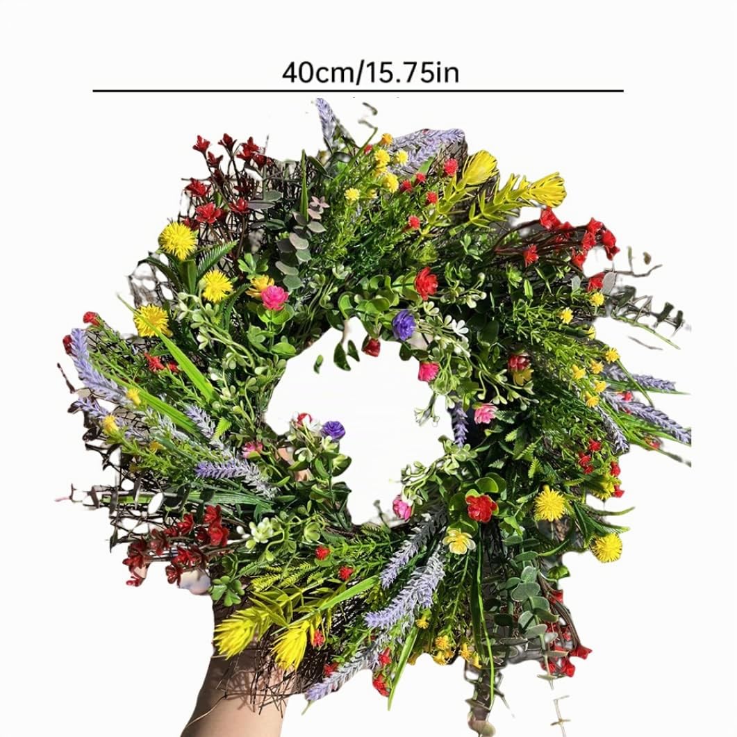 Wildblumenkranz, Haustürkränze für den Sommer, 39, 9 cm, künstlicher Wildblumenkranz, Aufhänger für Haustür, Blumengirlande, Dekorationen für Zuhause, Fenster, Wand, Hochzeit, Party, Sommer