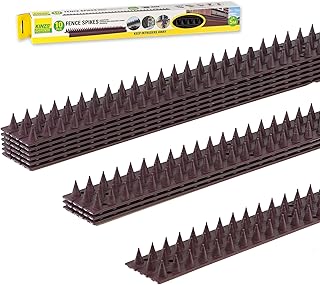 MTS Anti Climb Wall & Fence Spikes, 10 Pcs x 50cm – 5m Brown Weatherproof Plastic Bird Spikes Strips, Fence Toppers to Stop Cats & Pigeon Deterrent, Cut to Size, Easy Fit with Screws or Tape