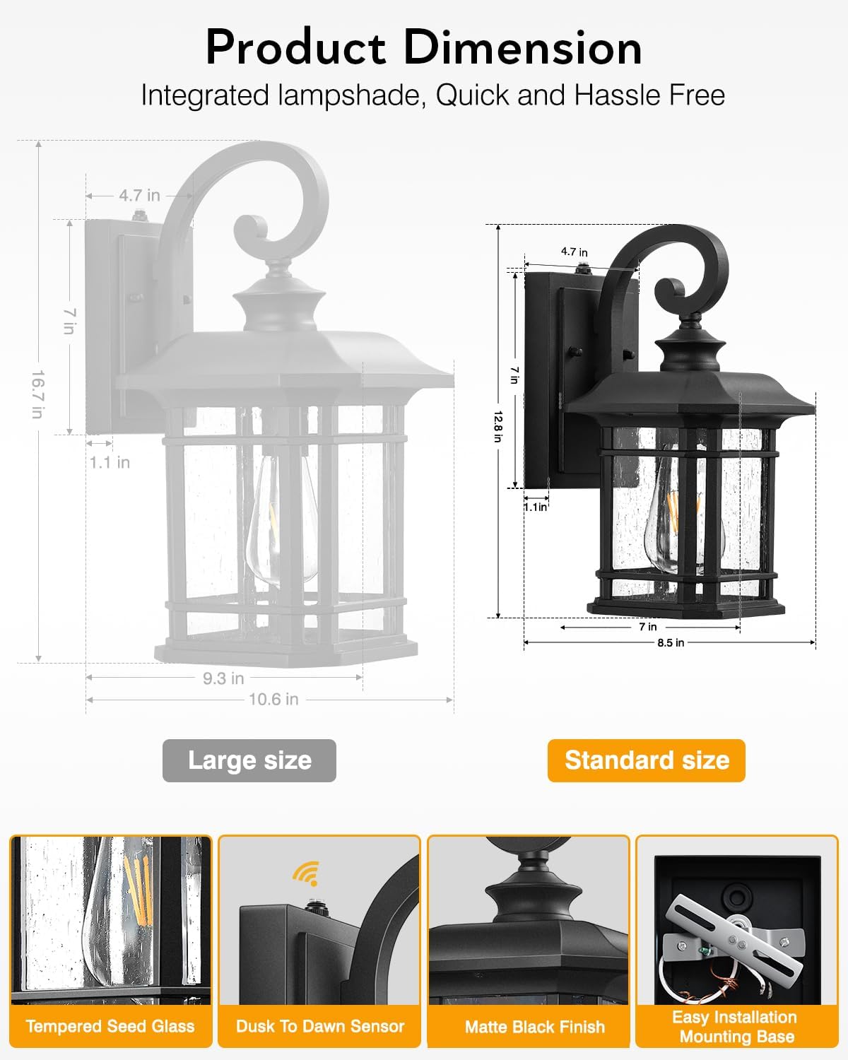 VIANIS Black Outdoor Lights for House, Dusk to Dawn Light Fixture, Waterproof Wall Lights, Porch Lights Outdoor for House, Garden, Garage, Entryway, Anti-Rust