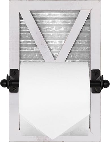 Miniatura 5 de Autumn Alley Soporte de papel higiénico blanco de granja, accesorios decorativos de baño de granja, madera blanca lavada, metal galvanizado