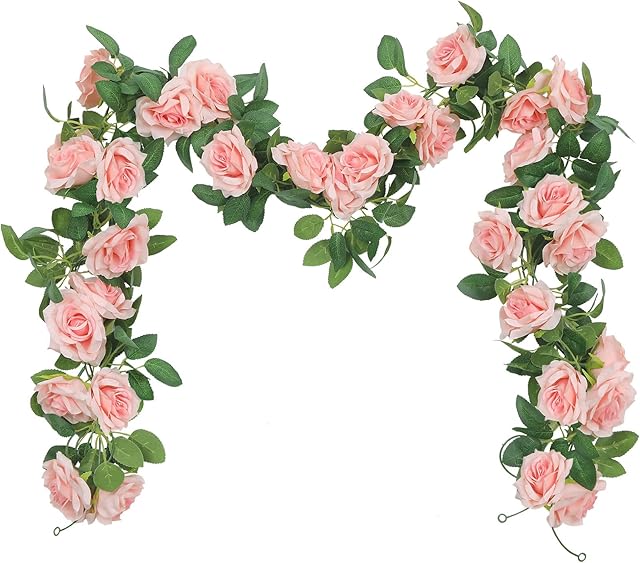 SHACOS 3Pcs (19.6 FT) Artificial Flower Garland Pink Fake Rose Vine Garland Flower Decoration Hanging Rose Garland Artificial Flowers Garland for Wedding Home Garden Party Outdoor Indoor